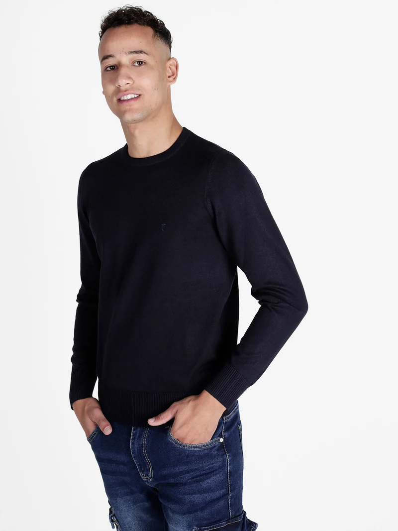 Pullover girocollo da uomo tinta unita - blu scuro