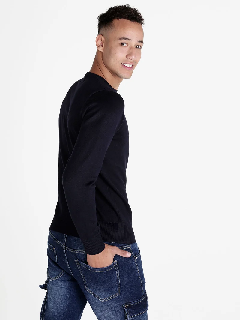 Pullover girocollo da uomo tinta unita - blu scuro