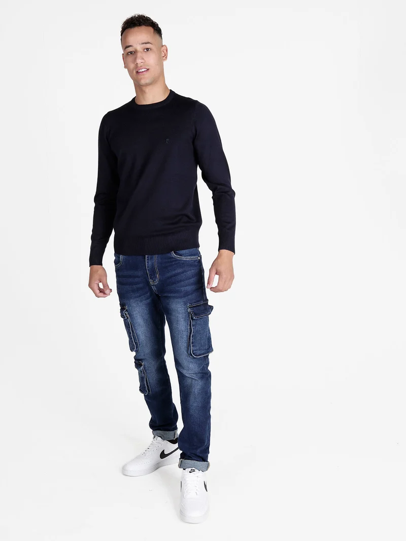 Pullover girocollo da uomo tinta unita - blu scuro