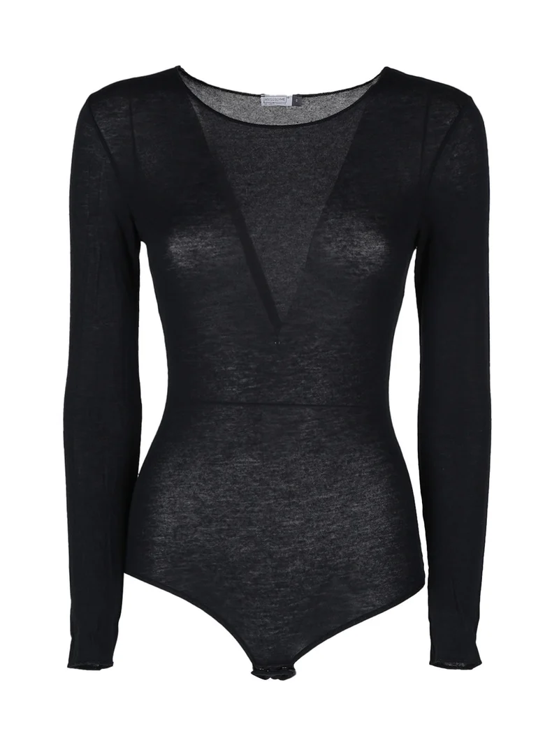 Body donna a maniche lunghe in cashmere ultra light - nero