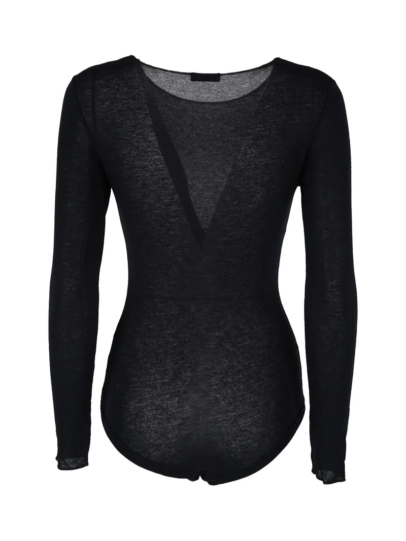 Body donna a maniche lunghe in cashmere ultra light - nero