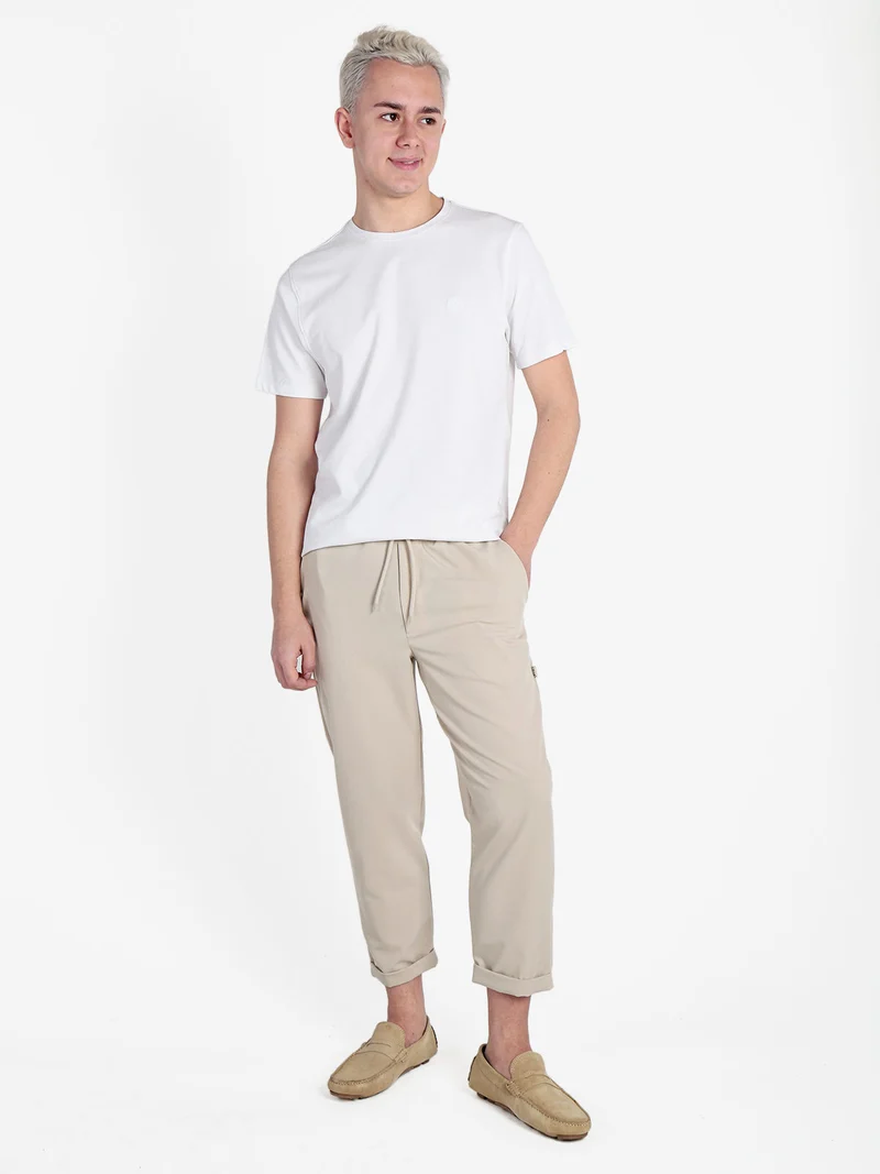 Pantaloni casual da uomo con coulisse e risvolto finale - sabbia