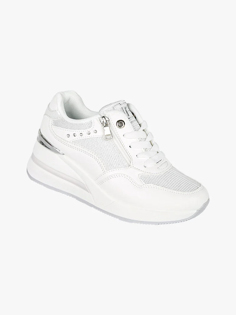 Sneakers donna con zeppa e zip - bianco