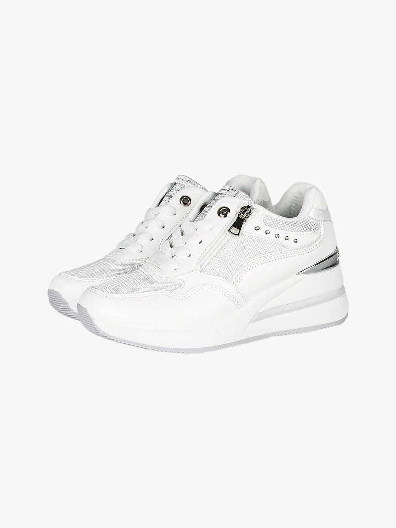 Sneakers donna con zeppa e zip - bianco