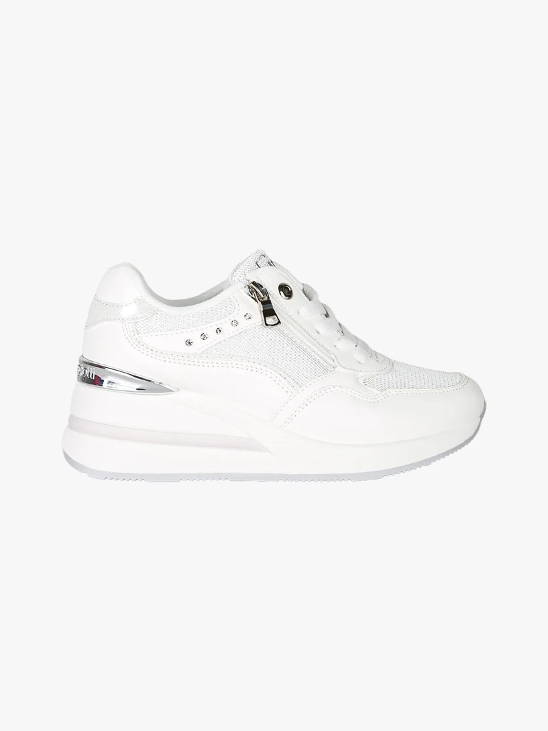 Sneakers donna con zeppa e zip - bianco
