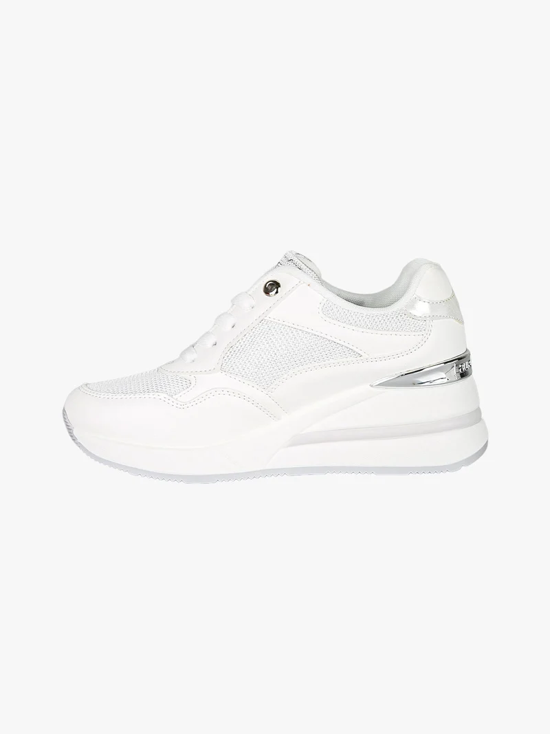 Sneakers donna con zeppa e zip - bianco
