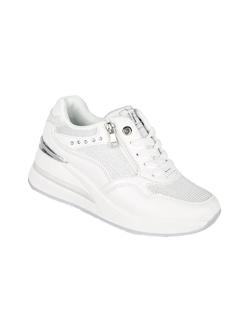 Sneakers donna con zeppa e zip - bianco