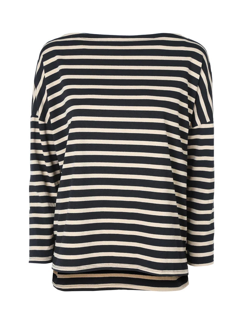T-shirt donna oversize a maniche lunghe con stampa a righe - nero