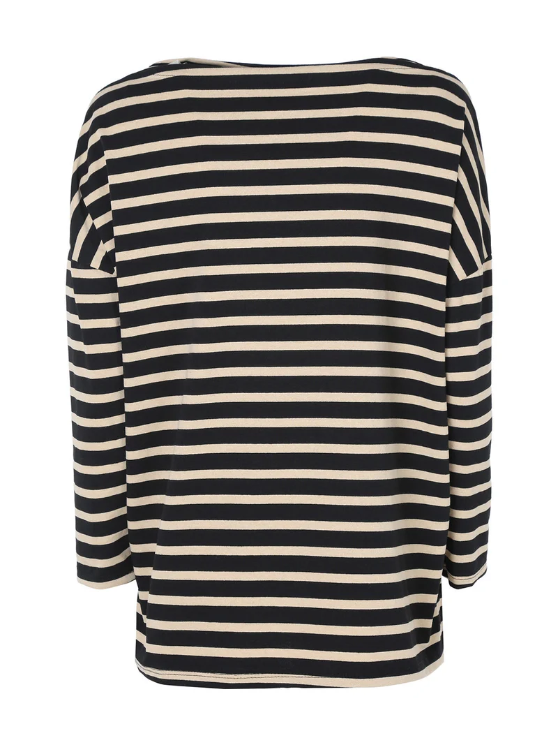 T-shirt donna oversize a maniche lunghe con stampa a righe - nero