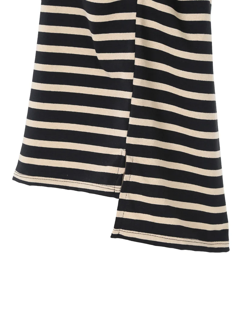 T-shirt donna oversize a maniche lunghe con stampa a righe - nero