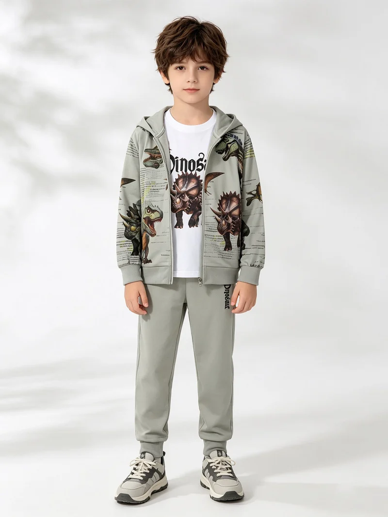 Completo tuta 3 pezzi da bambino con cappuccio e zip - verde chiaro