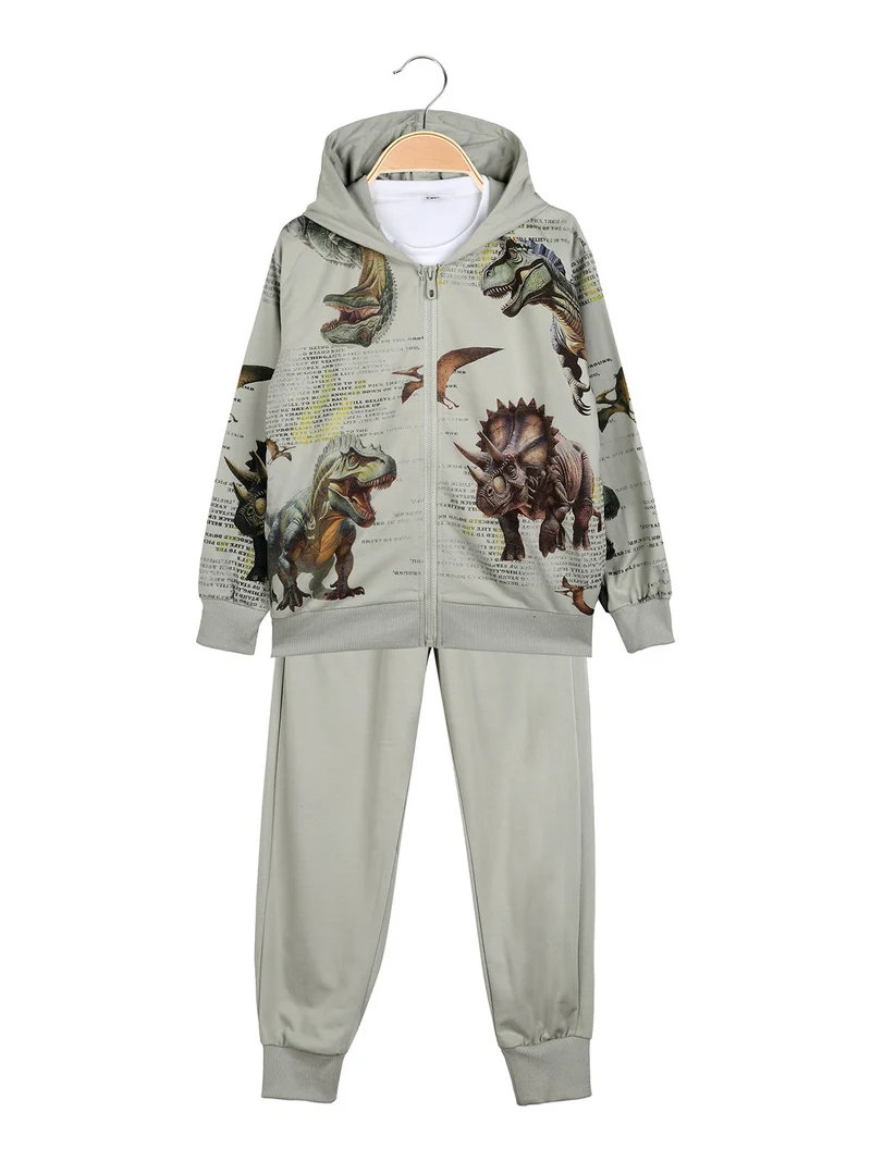 Completo tuta 3 pezzi da bambino con cappuccio e zip - verde chiaro