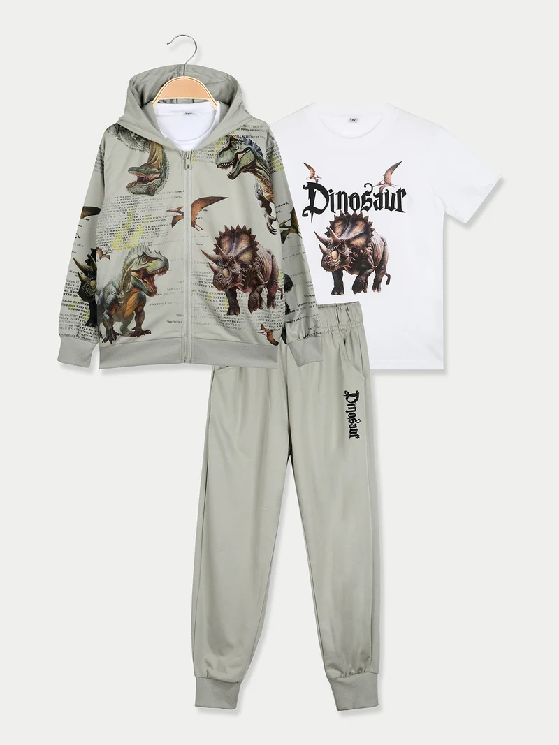 Completo tuta 3 pezzi da bambino con cappuccio e zip - verde chiaro