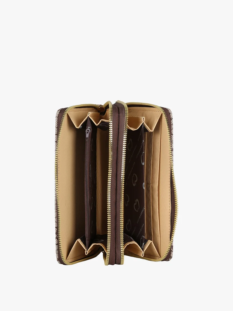 Portafoglio rettangolare da donna con doppia zip - marrone