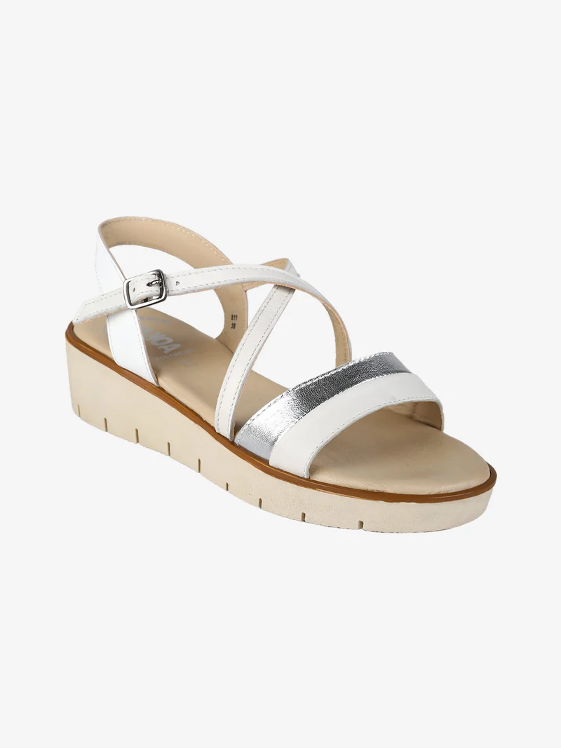 Sandali donna in pelle con zeppa - bianco