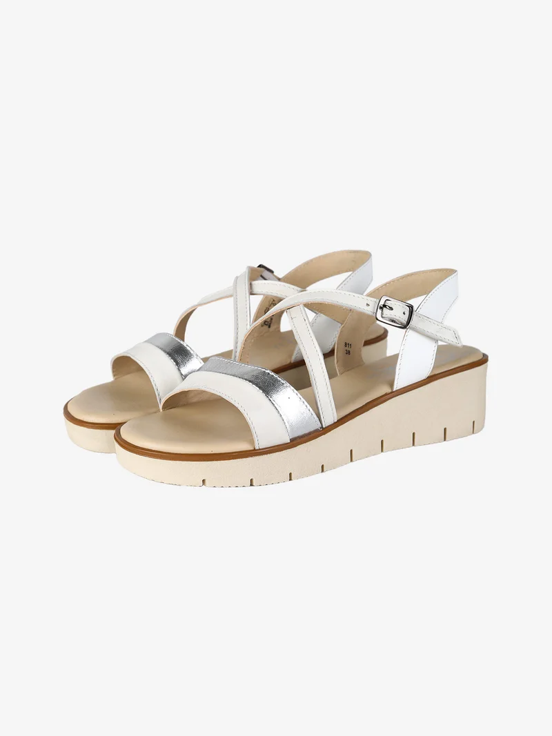 Sandali donna in pelle con zeppa - bianco