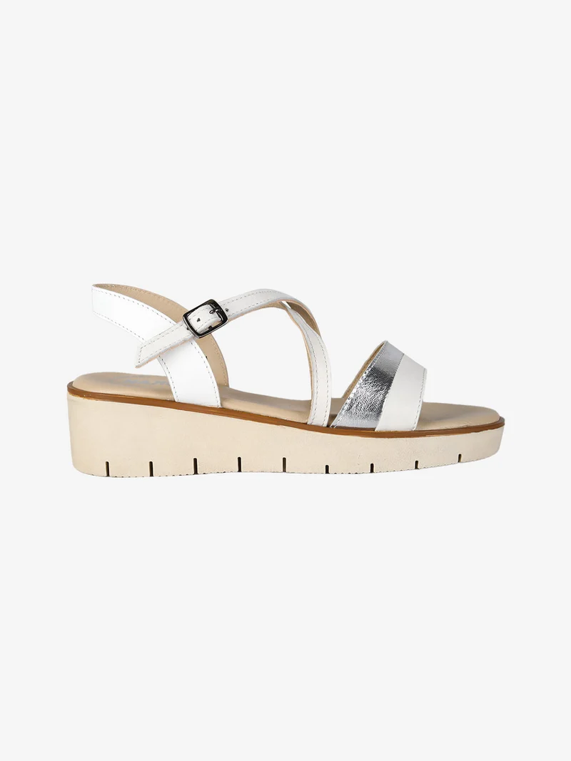 Sandali donna in pelle con zeppa - bianco