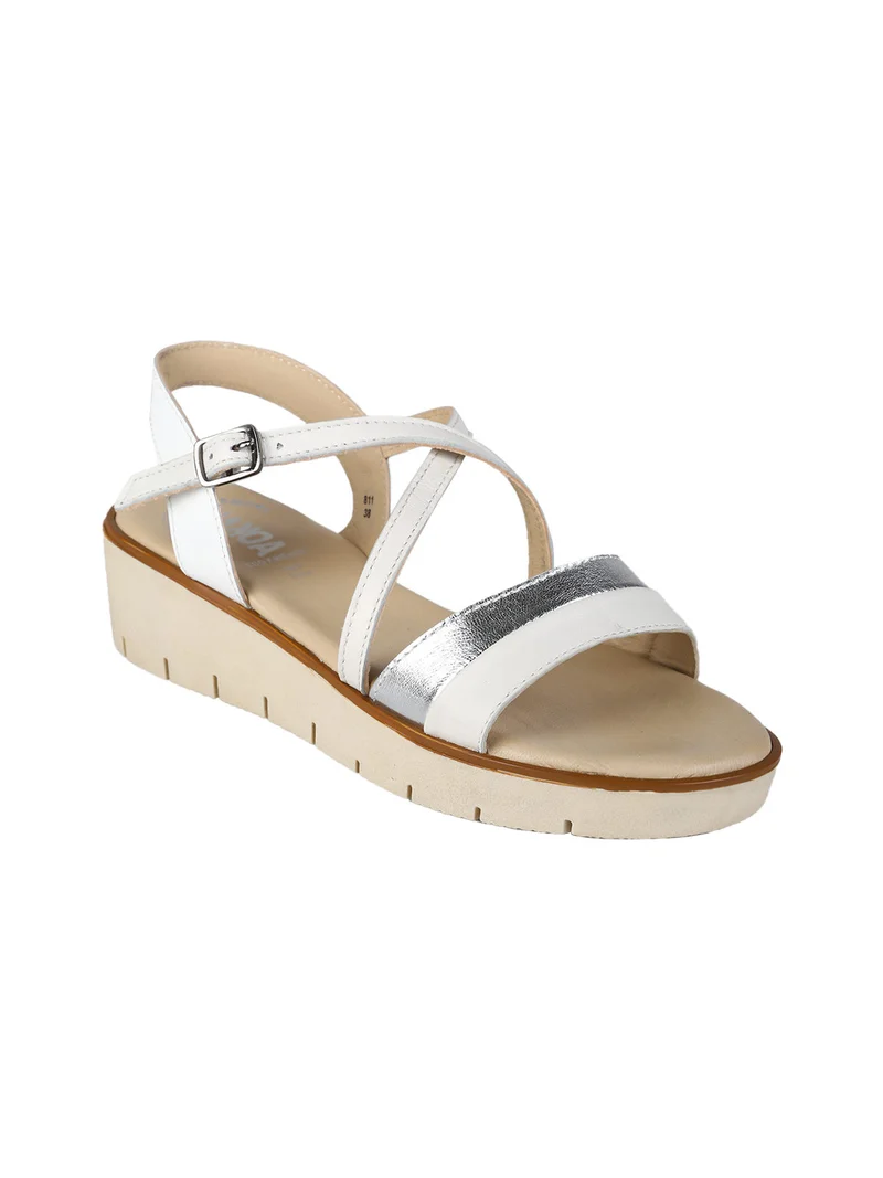 Sandali donna in pelle con zeppa - bianco
