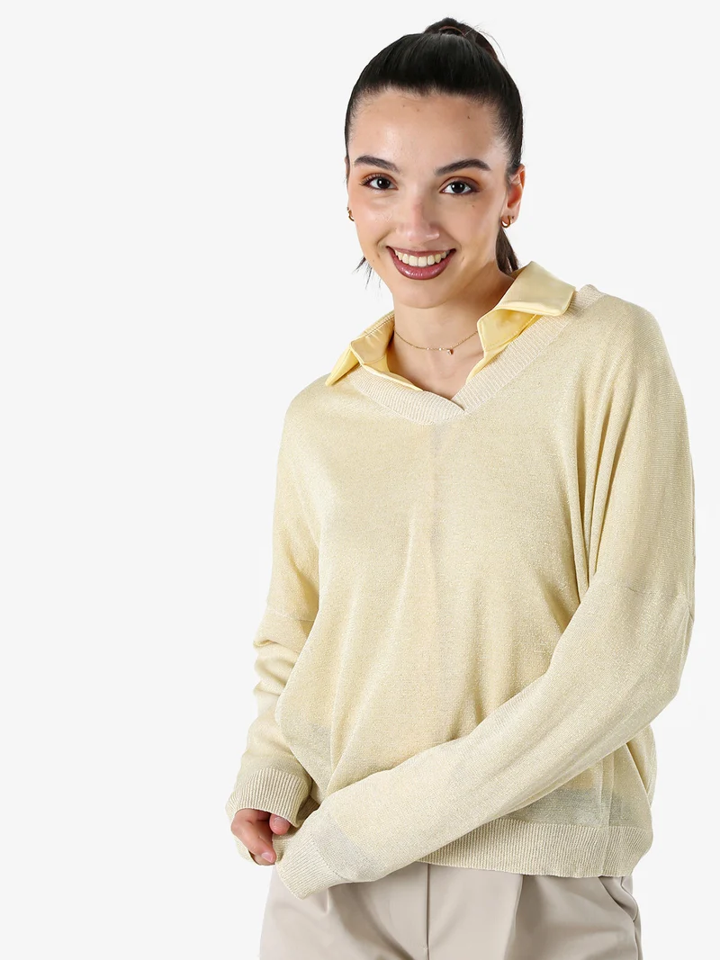 Maglia donna lurex oversize con scollo V - oro
