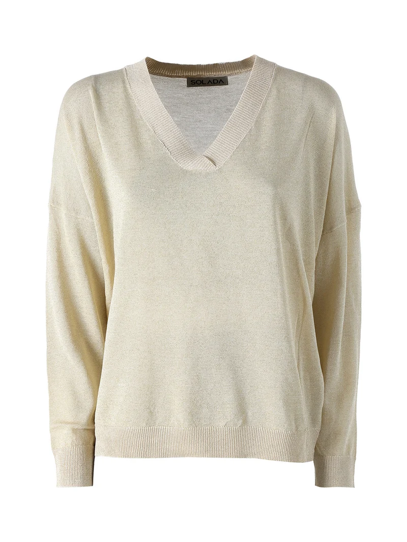 Maglia donna lurex oversize con scollo V - oro