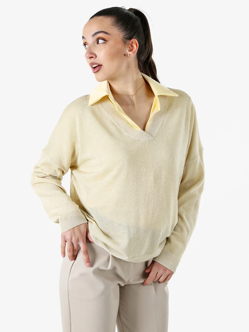 Maglia donna lurex oversize con scollo V - oro