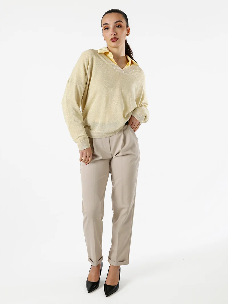 Maglia donna lurex oversize con scollo V - oro
