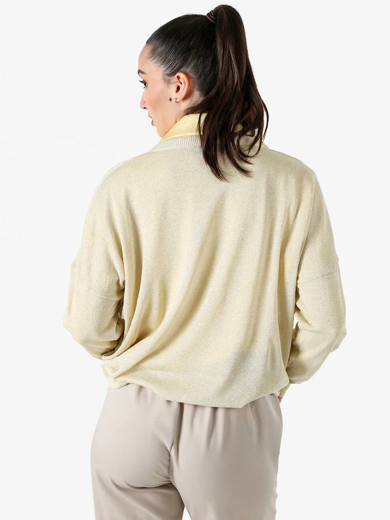 Maglia donna lurex oversize con scollo V - oro
