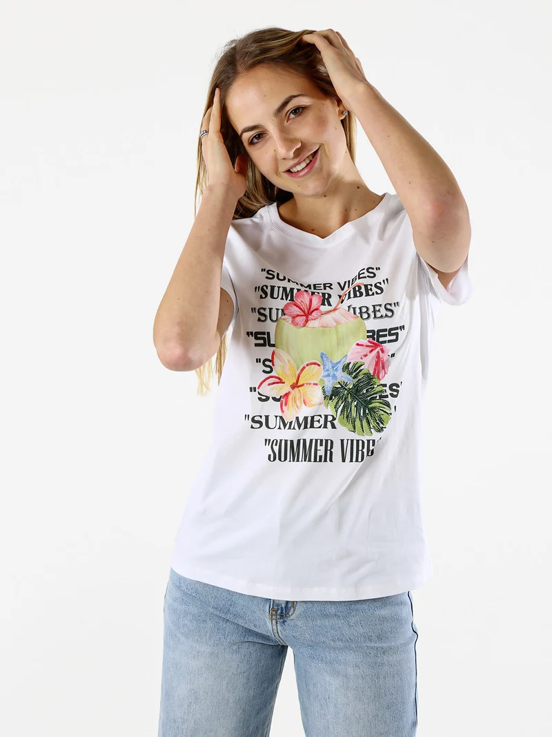 T-shirt donna in cotone con stampa - bianco