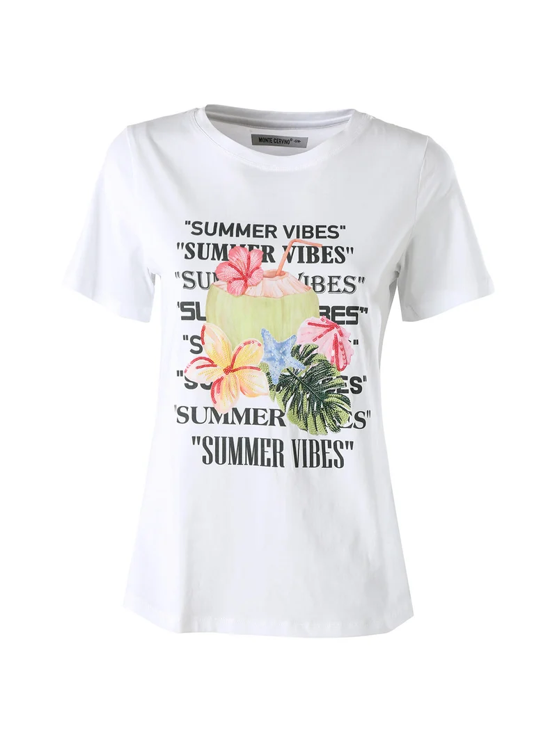 T-shirt donna in cotone con stampa - bianco