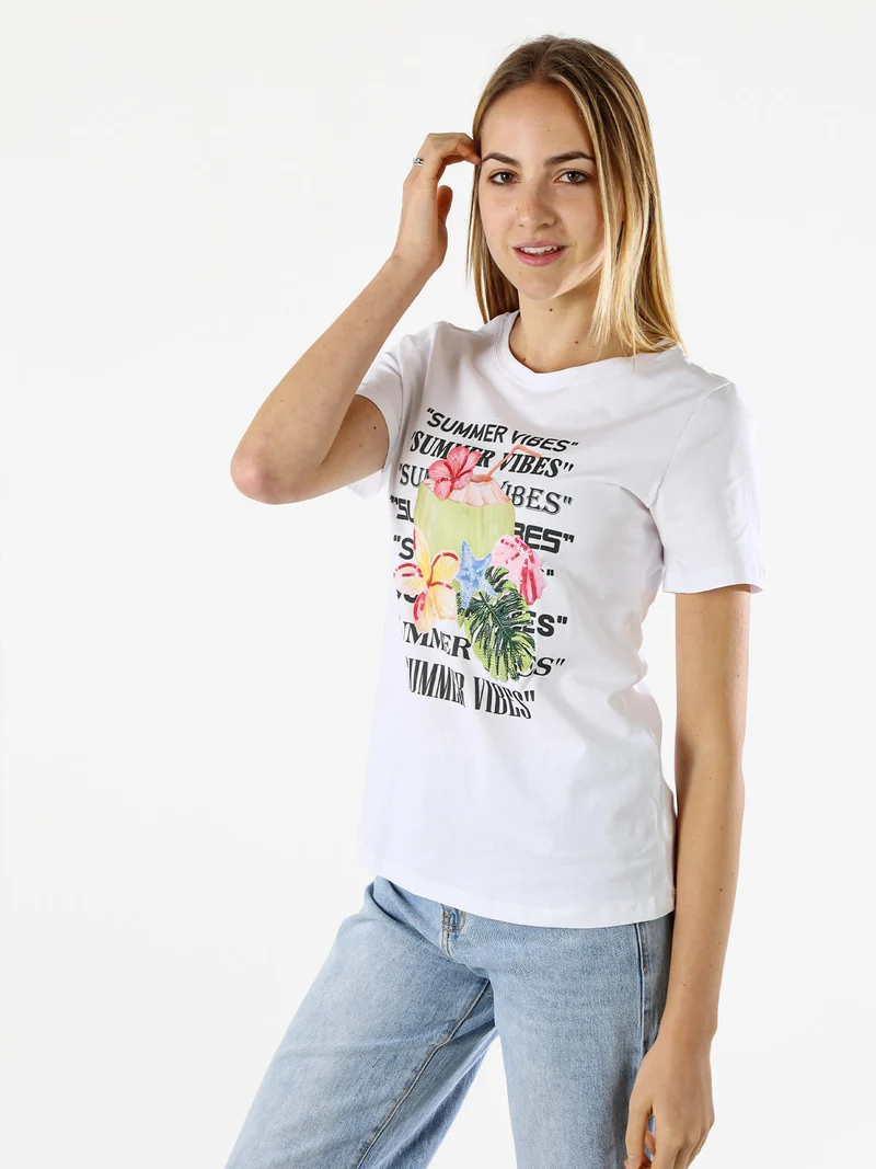 T-shirt donna in cotone con stampa - bianco