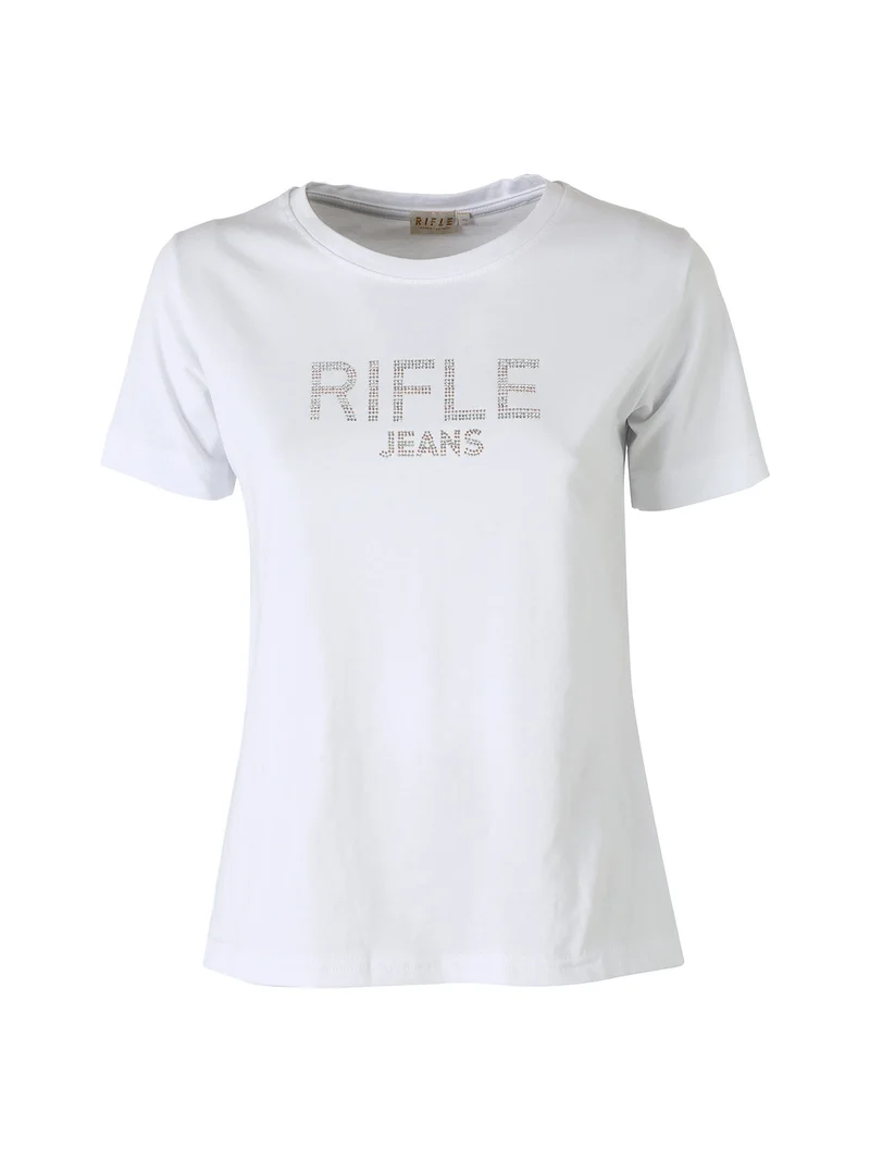T-shirt in cotone da donna con applicazioni micro borchie - bianco
