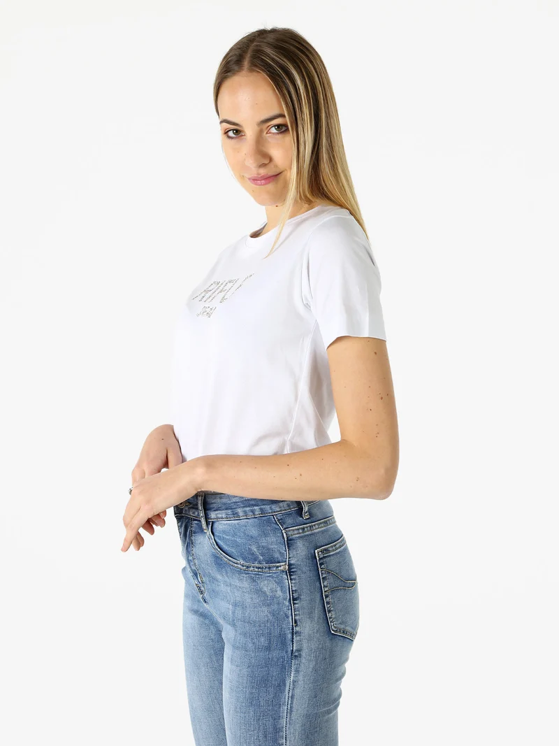 T-shirt in cotone da donna con applicazioni micro borchie - bianco