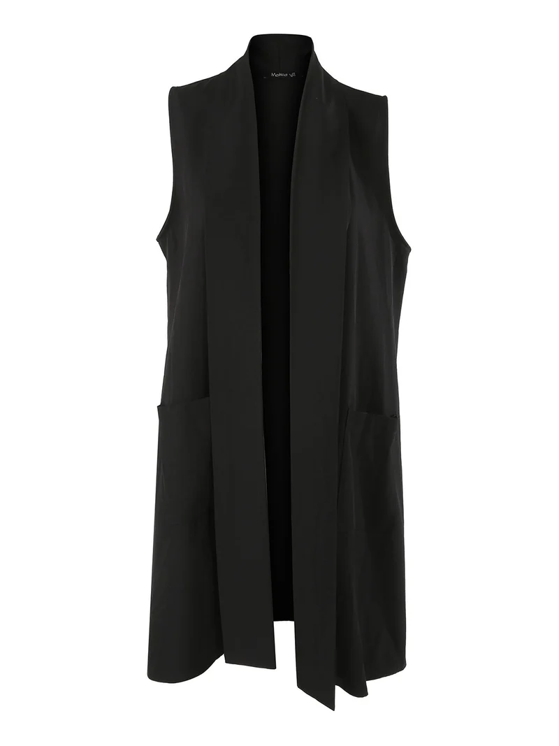 Gilet donna lungo con tasche - nero