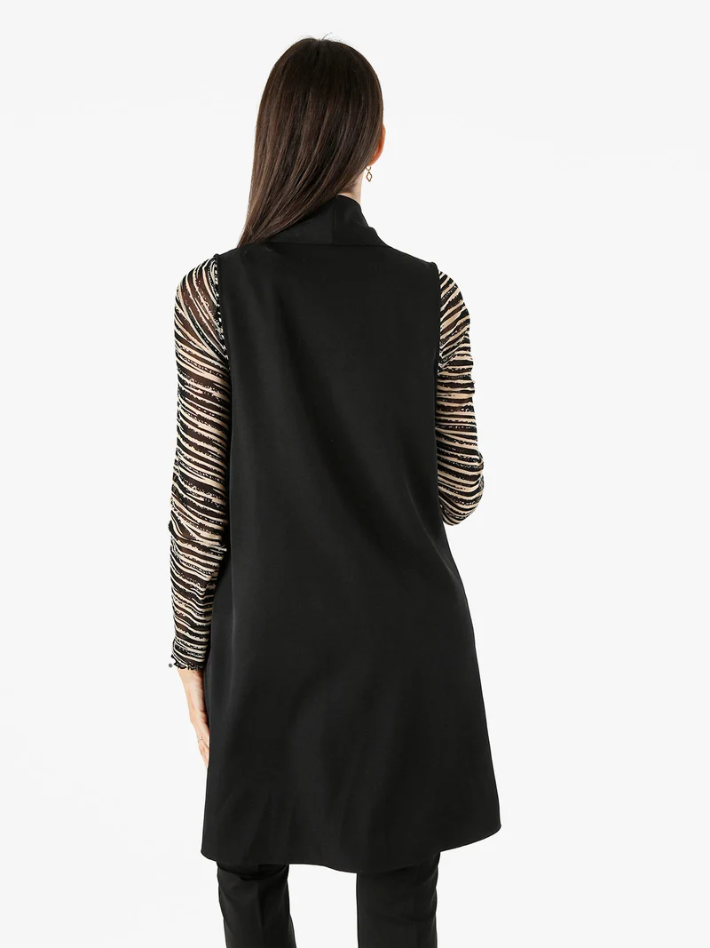 Gilet donna lungo con tasche - nero