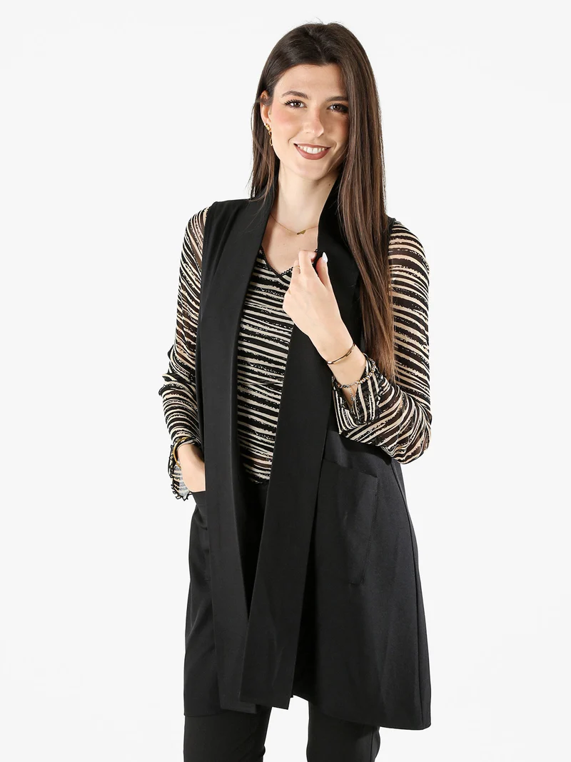 Gilet donna lungo con tasche - nero