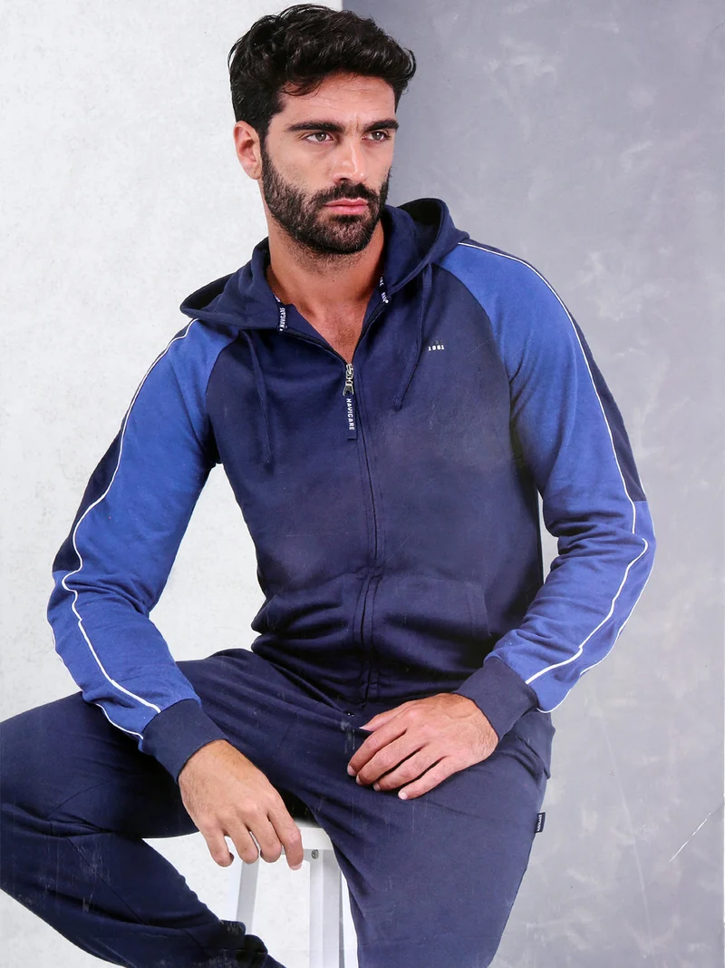 Completo tuta da uomo 2 pezzi con cappuccio e zip intera - blu scuro