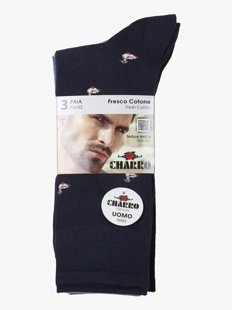 3 Paio di calze corte da uomo con stampe - azzurro