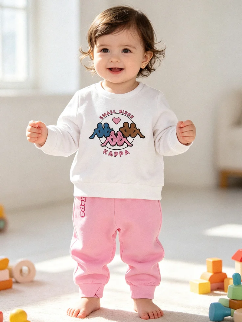 Completo tuta 2 pezzi da neonata con felpa e pantaloni in cotone - bianco