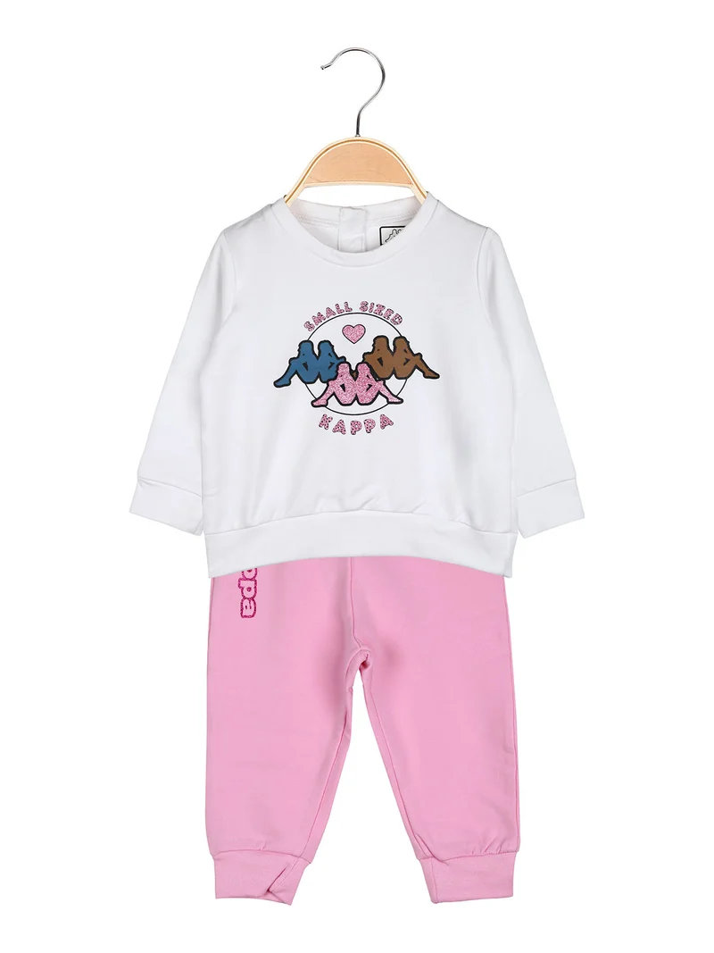 Completo tuta 2 pezzi da neonata con felpa e pantaloni in cotone - bianco