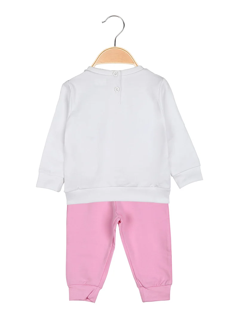 Completo tuta 2 pezzi da neonata con felpa e pantaloni in cotone - bianco