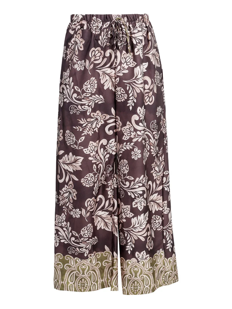 Pantaloni donna a gamba larga con stampe - marrone