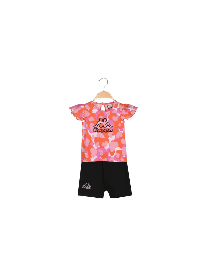 Completo corto da neonata 2 pezzi in cotone con maniche a volant e shorts - arancione