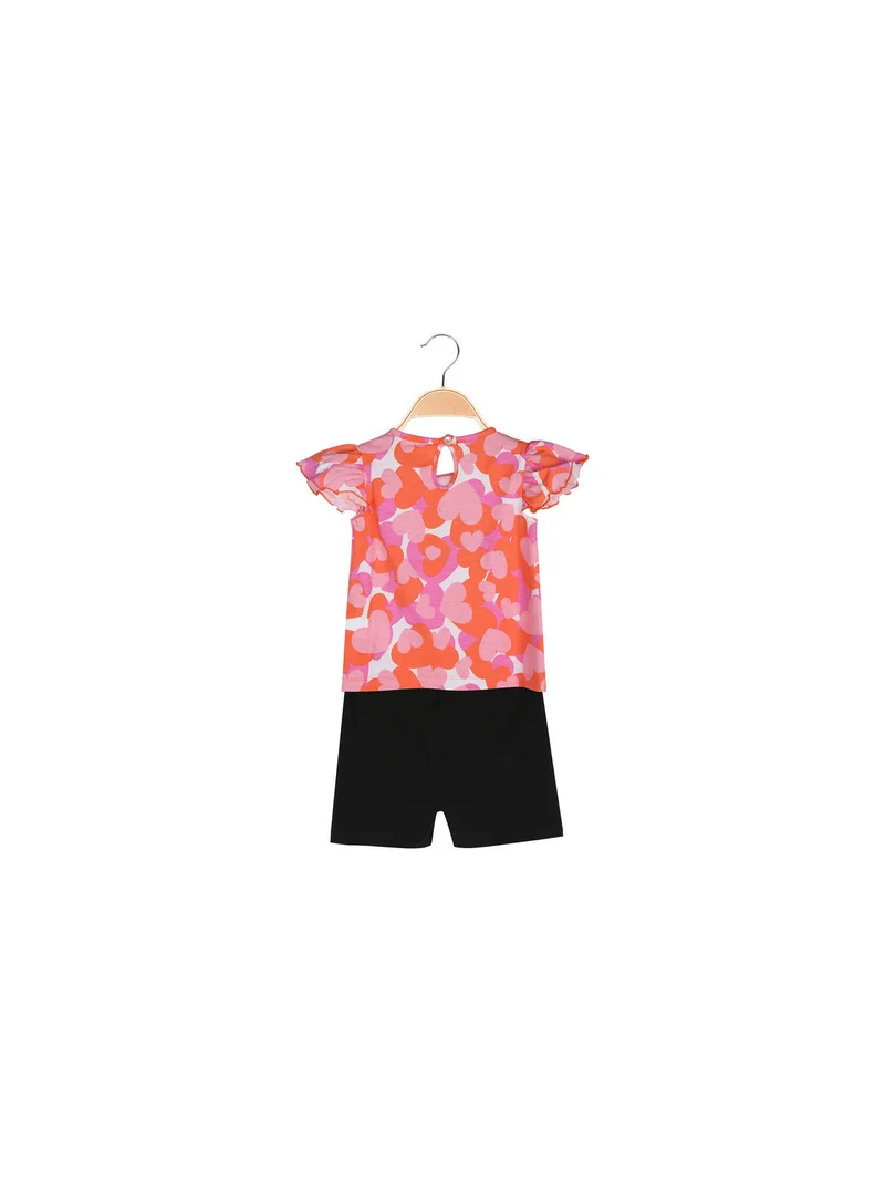 Completo corto da neonata 2 pezzi in cotone con maniche a volant e shorts - arancione