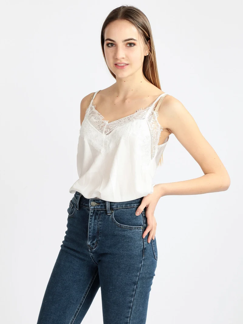 Top donna in raso con pizzo - bianco