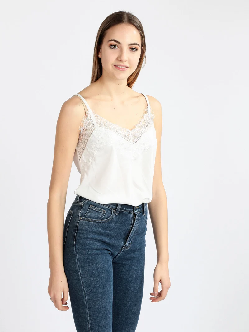 Top donna in raso con pizzo - bianco