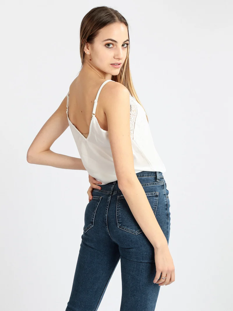 Top donna in raso con pizzo - bianco