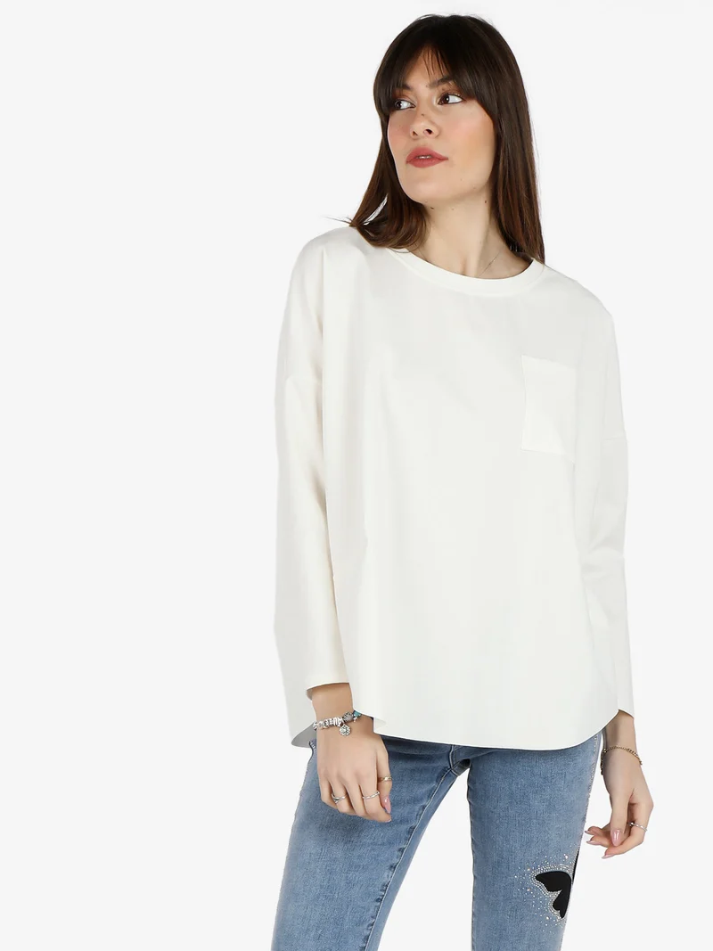 Maxi t-shirt donna oversize con taschino - bianco