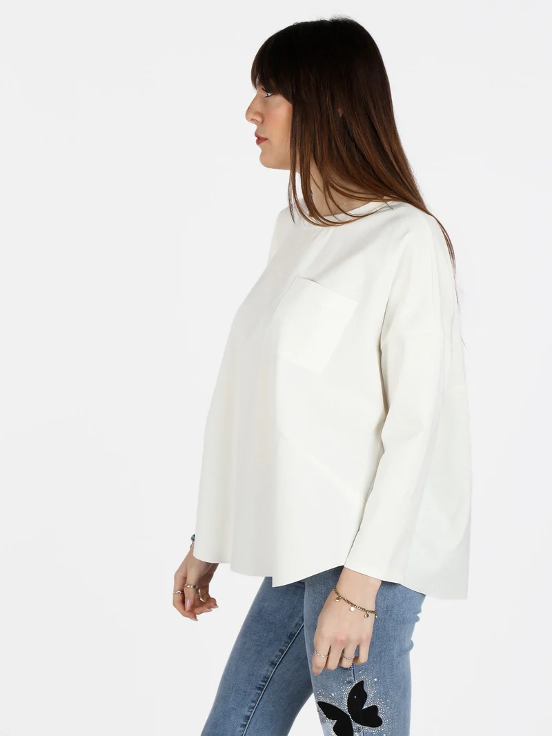 Maxi t-shirt donna oversize con taschino - bianco