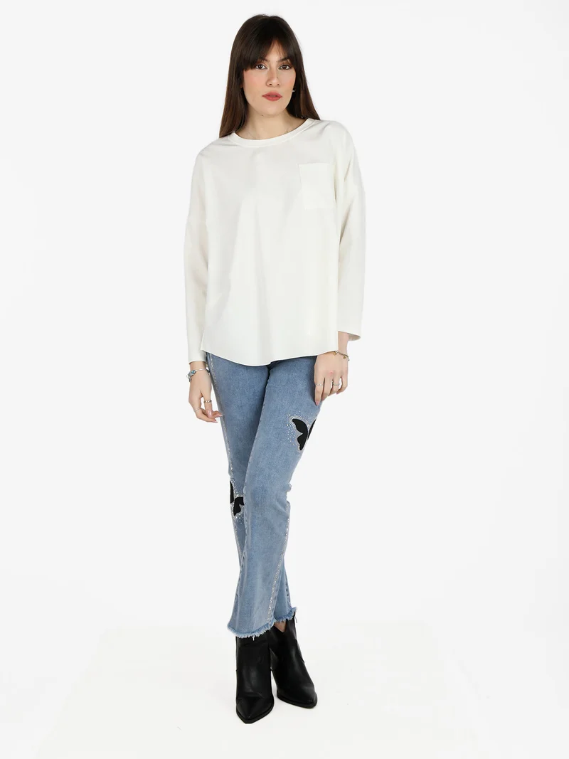 Maxi t-shirt donna oversize con taschino - bianco