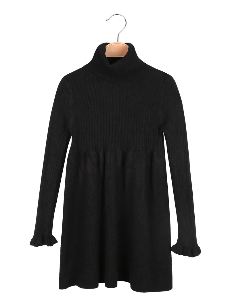 Vestito da bambina dolcevita in maglia con collana - nero